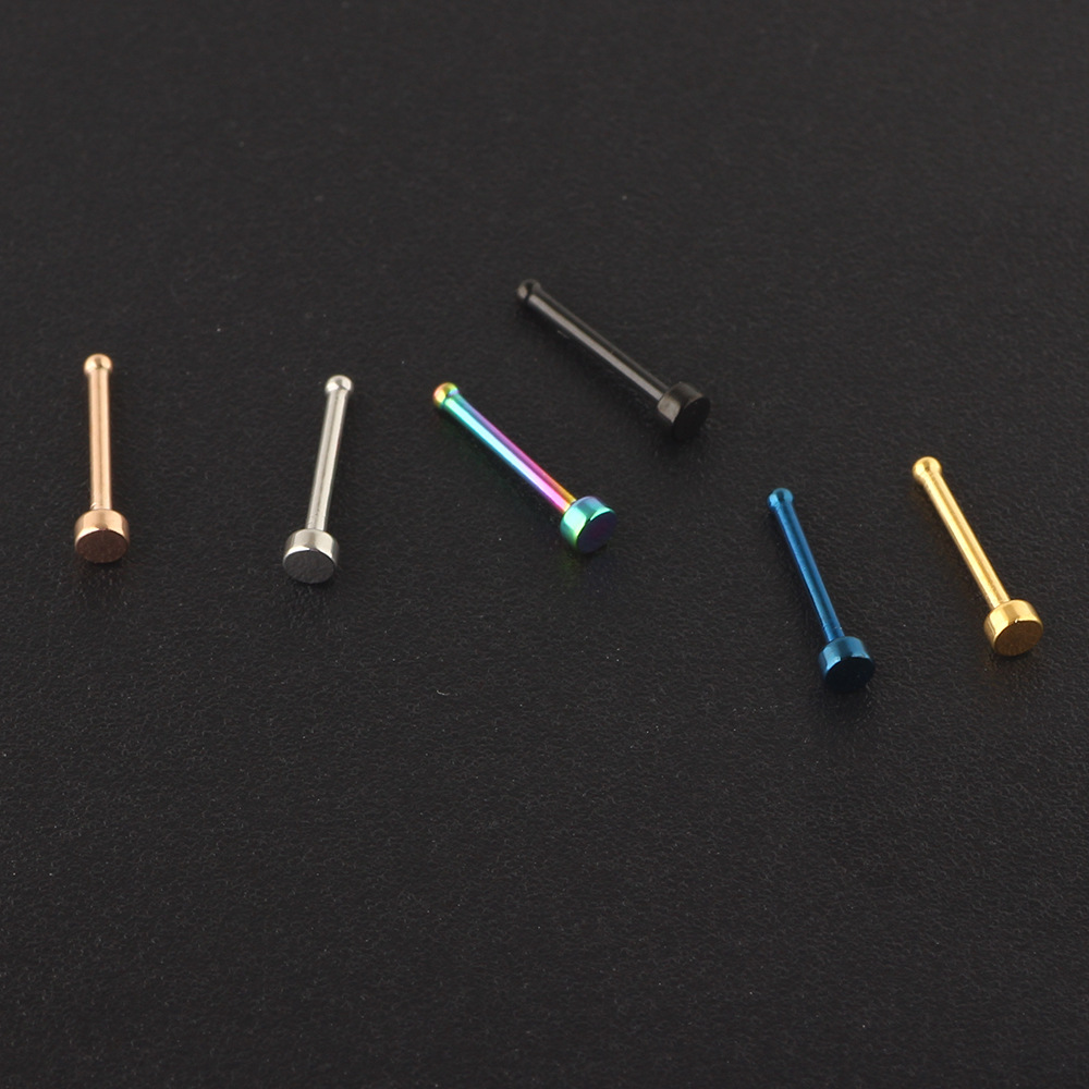 Rose Gold Geometric Flat Nose Stud - 316L Surgical Steel Straight/Curved Nose Ring for Nostril Piercing - Image 2