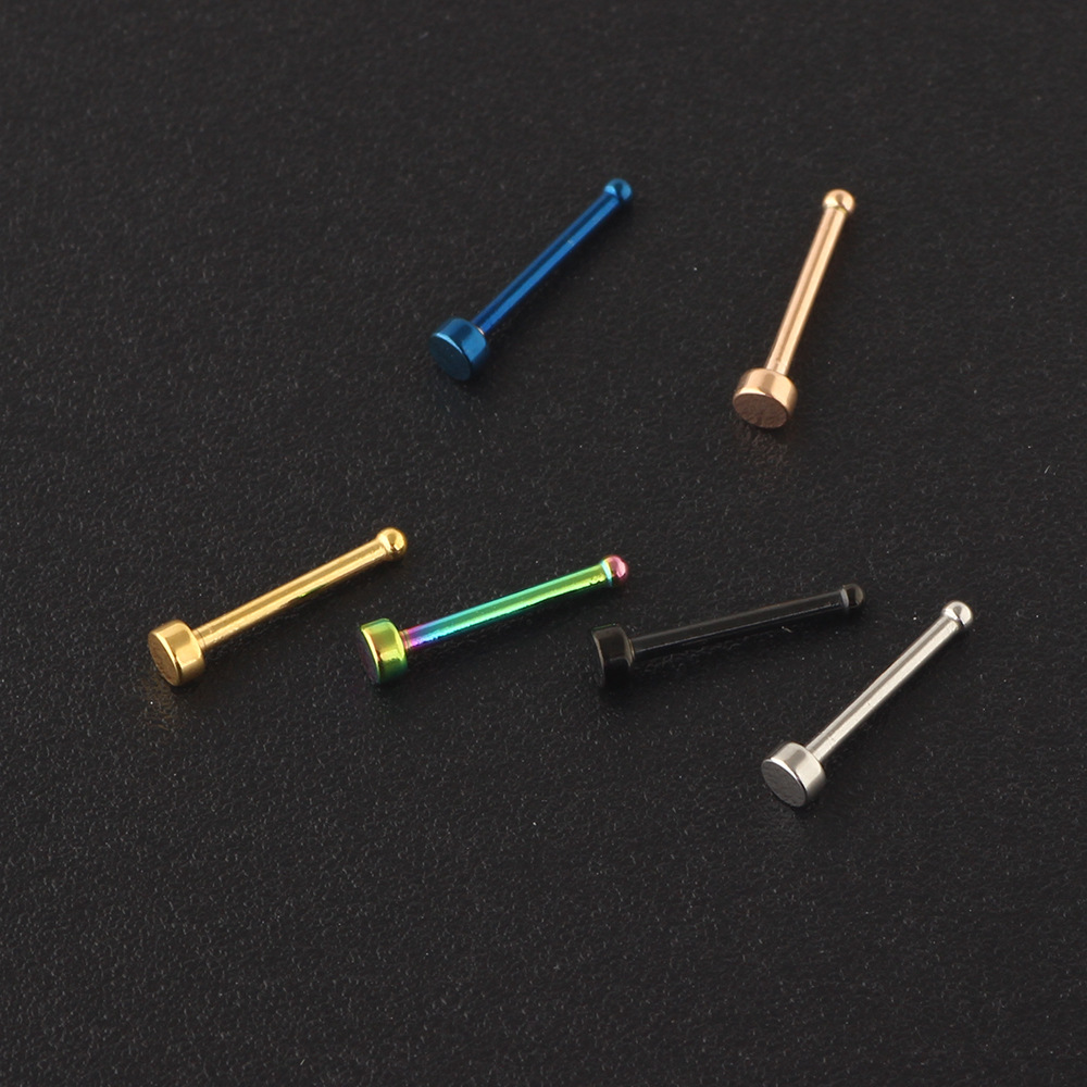 Rose Gold Geometric Flat Nose Stud - 316L Surgical Steel Straight/Curved Nose Ring for Nostril Piercing - Image 3