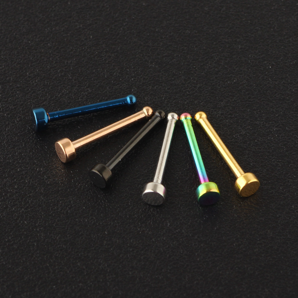Rose Gold Geometric Flat Nose Stud - 316L Surgical Steel Straight/Curved Nose Ring for Nostril Piercing - Image 5