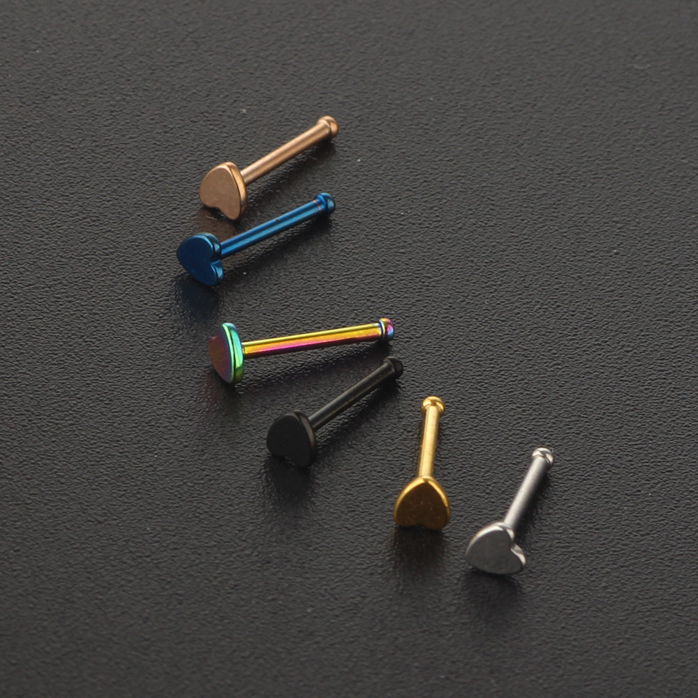 Rose Gold Bear Geometric Nose Stud 316L Surgical Steel Straight Curved Nose Ring Earring - Image 4