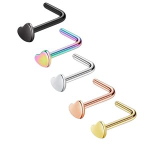 European American Rose Gold Heart Nose Ring L-Shaped Nose Stud Hoop Cartilage Earring Straight Curved Barbell Wholesale
