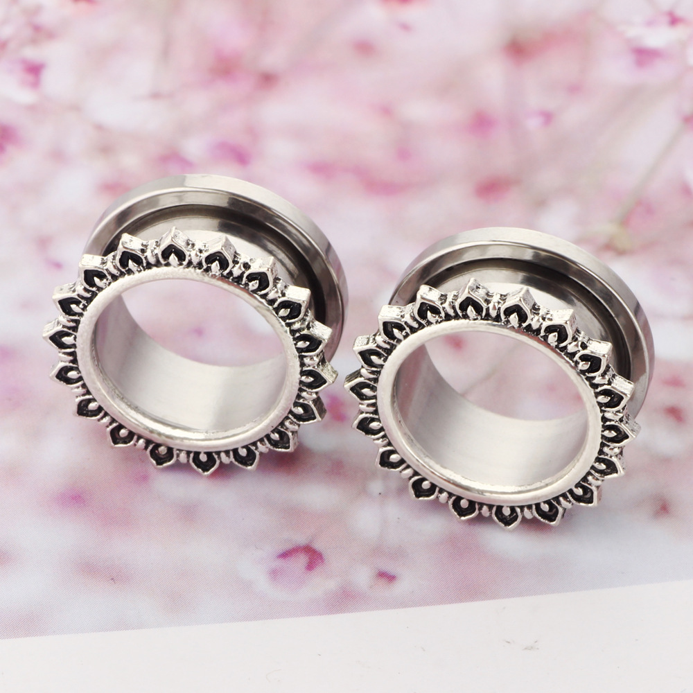 Rose Gold 16G Ear Expander Taper Stainless Steel Pulley Line Ear Stretcher Simple Geometric Body Jewelry - Image 2