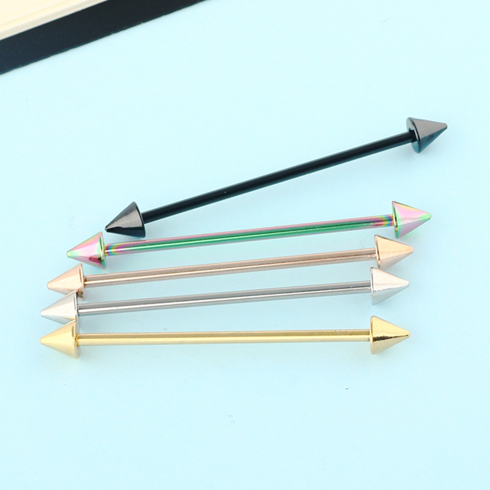 European American Stainless Steel Pointed Cone Long Post Earrings Cartilage Piercing Jewelry Rose Gold Single - Image 2