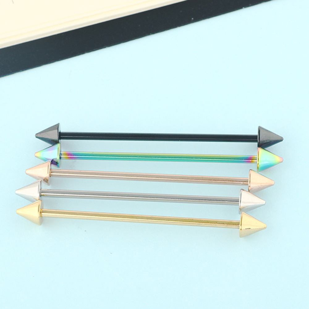 European American Stainless Steel Pointed Cone Long Post Earrings Cartilage Piercing Jewelry Rose Gold Single - Image 4