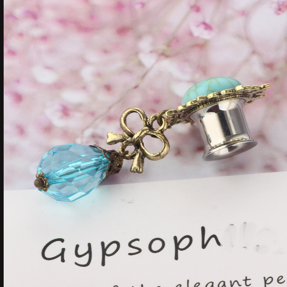 Blue Pine Stone Water Drop Ear Expansion Tunnel Auricle Body Piercing Jewelry - 16mm Single - Image 5