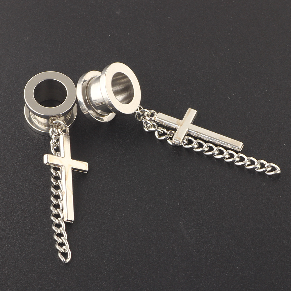 Retro Stainless Steel Cross Pendant Ear Cuff – Black Geometric Earring for Cartilage Helix Conch, 25mm Single - Image 3