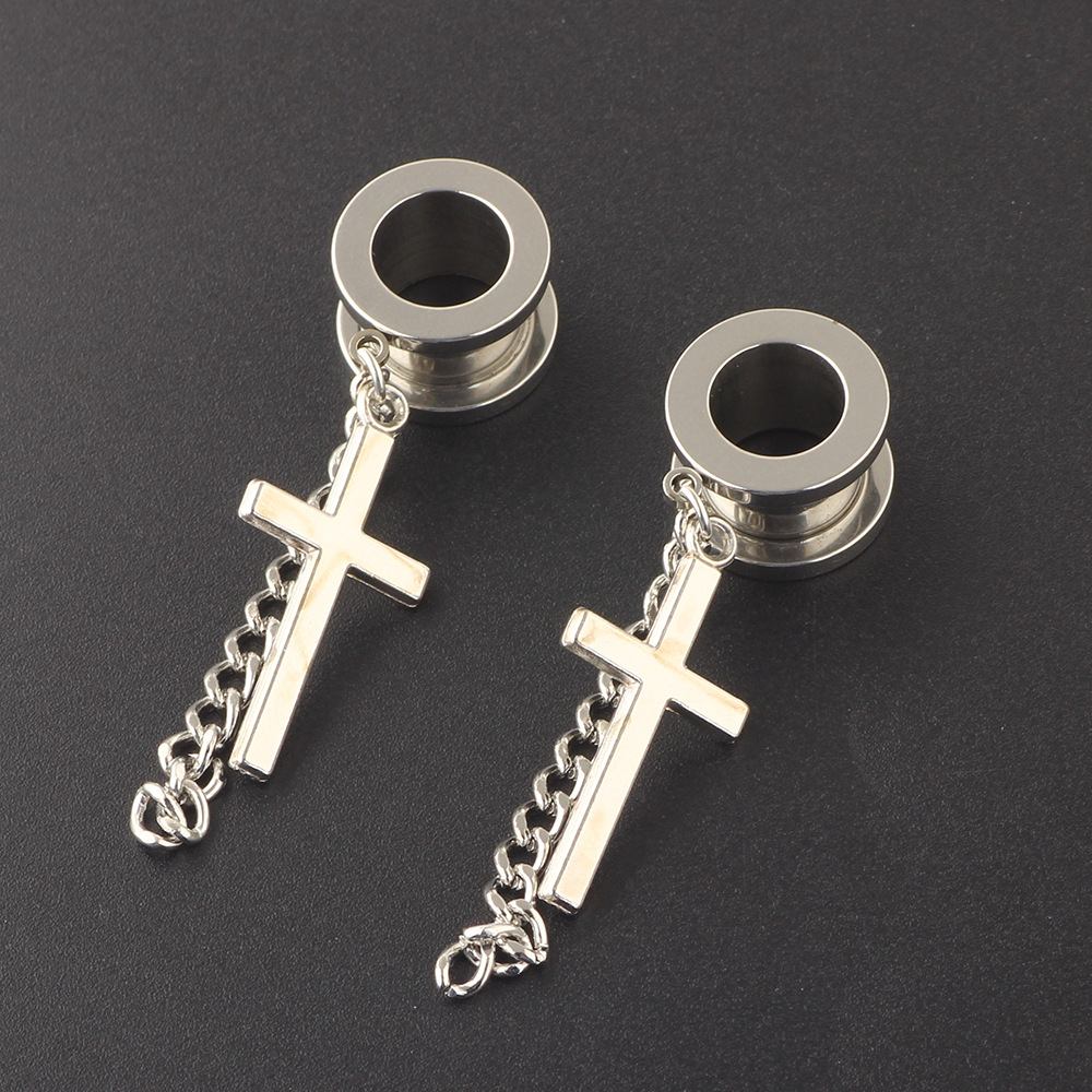 Retro Stainless Steel Cross Pendant Ear Cuff – Black Geometric Earring for Cartilage Helix Conch, 25mm Single - Image 4