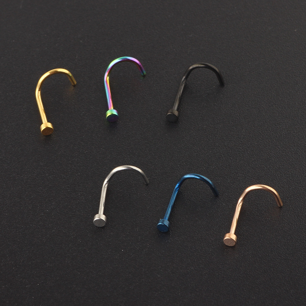 Blue Geometric Flat Nose Stud Screw Nose Piercing Jewelry - Metal Nose Ring for Women Men - Image 3