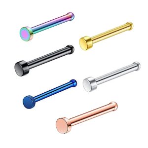 Rose Gold Geometric Flat Nose Stud - 316L Surgical Steel Straight/Curved Nose Ring for Nostril Piercing