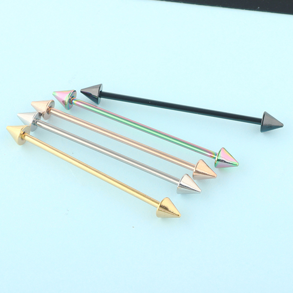 European American Stainless Steel Pointed Cone Long Post Earrings Cartilage Piercing Jewelry Rose Gold Single - Image 3