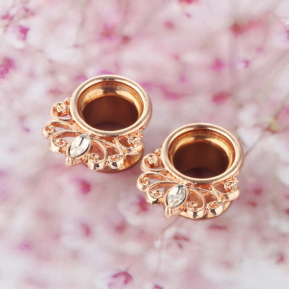 New Geometric Amber Ear Expander Ear Plug 16mm Rose Gold Horse Eye Body Jewelry for Stretched Ears Wholesale - Image 4