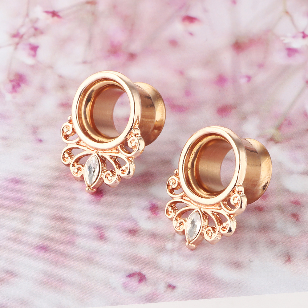 New Geometric Amber Ear Expander Ear Plug 16mm Rose Gold Horse Eye Body Jewelry for Stretched Ears Wholesale - Image 5