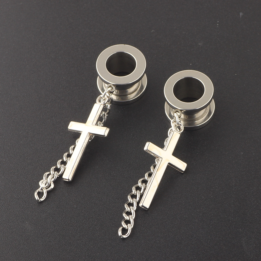 Retro Stainless Steel Cross Pendant Ear Cuff – Black Geometric Earring for Cartilage Helix Conch, 25mm Single - Image 2