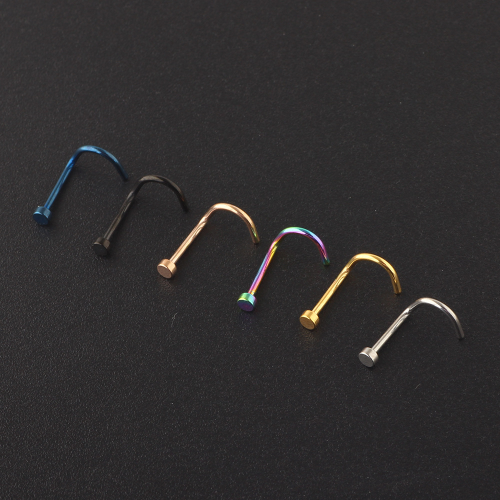 Blue Geometric Flat Nose Stud Screw Nose Piercing Jewelry - Metal Nose Ring for Women Men - Image 4