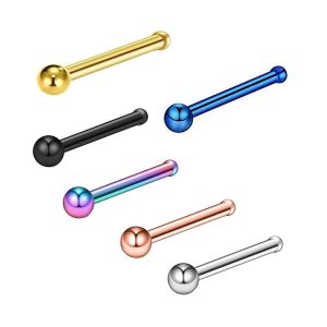Rose Gold Geometric Nose Stud, 316L Surgical Steel Invisible Nose Ring, Ear Stud, Straight & Curved Rod Nose Studs Wholesale