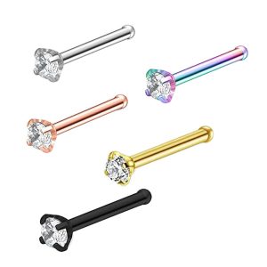 Rose Gold Nose Stud 18G Surgical Steel Straight/Curved Nose Pin for Women Earring Body Jewelry