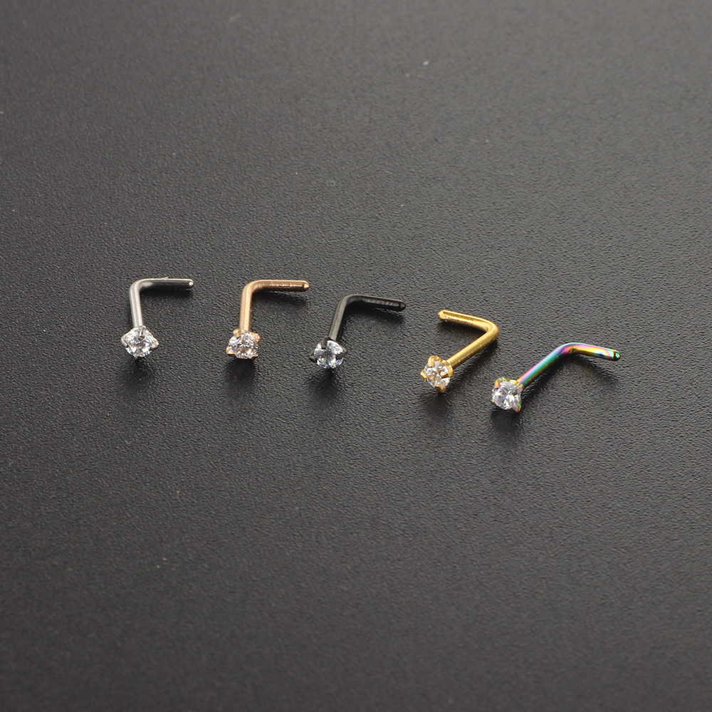 Rose Gold Nose Stud Zircon L-Shaped Nose Ring Ear Piercing Jewelry Wholesale - Image 3