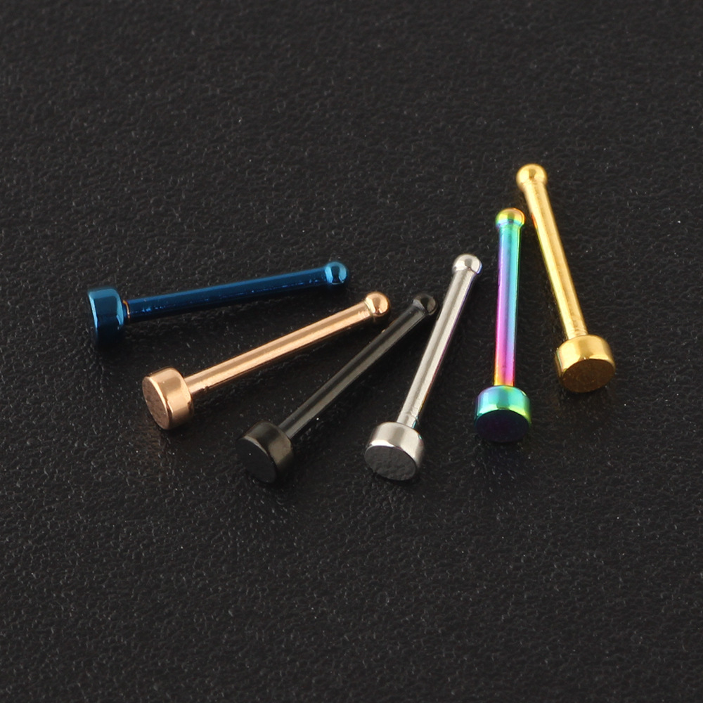 Rose Gold Geometric Flat Nose Stud - 316L Surgical Steel Straight/Curved Nose Ring for Nostril Piercing - Image 4