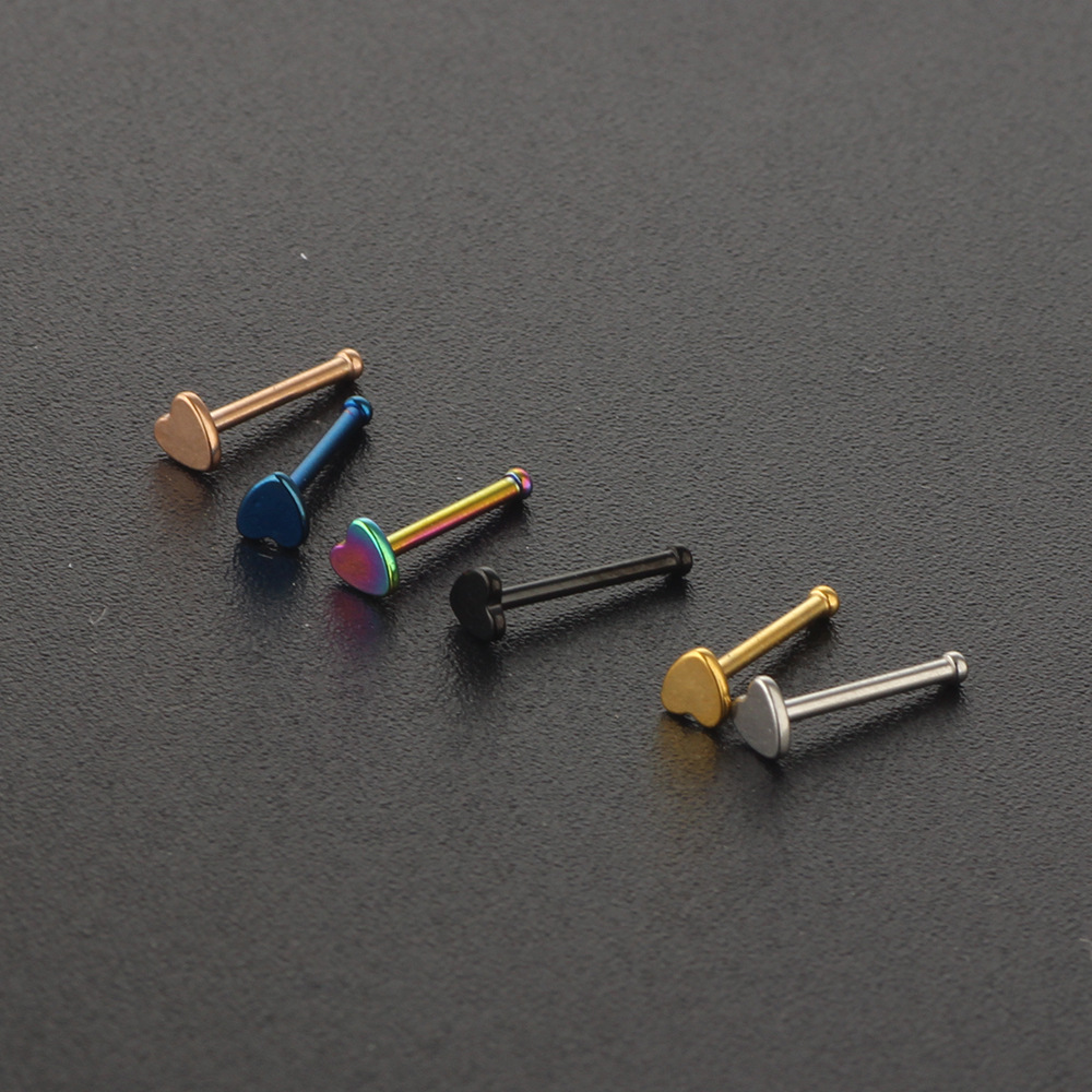 Rose Gold Bear Geometric Nose Stud 316L Surgical Steel Straight Curved Nose Ring Earring - Image 2