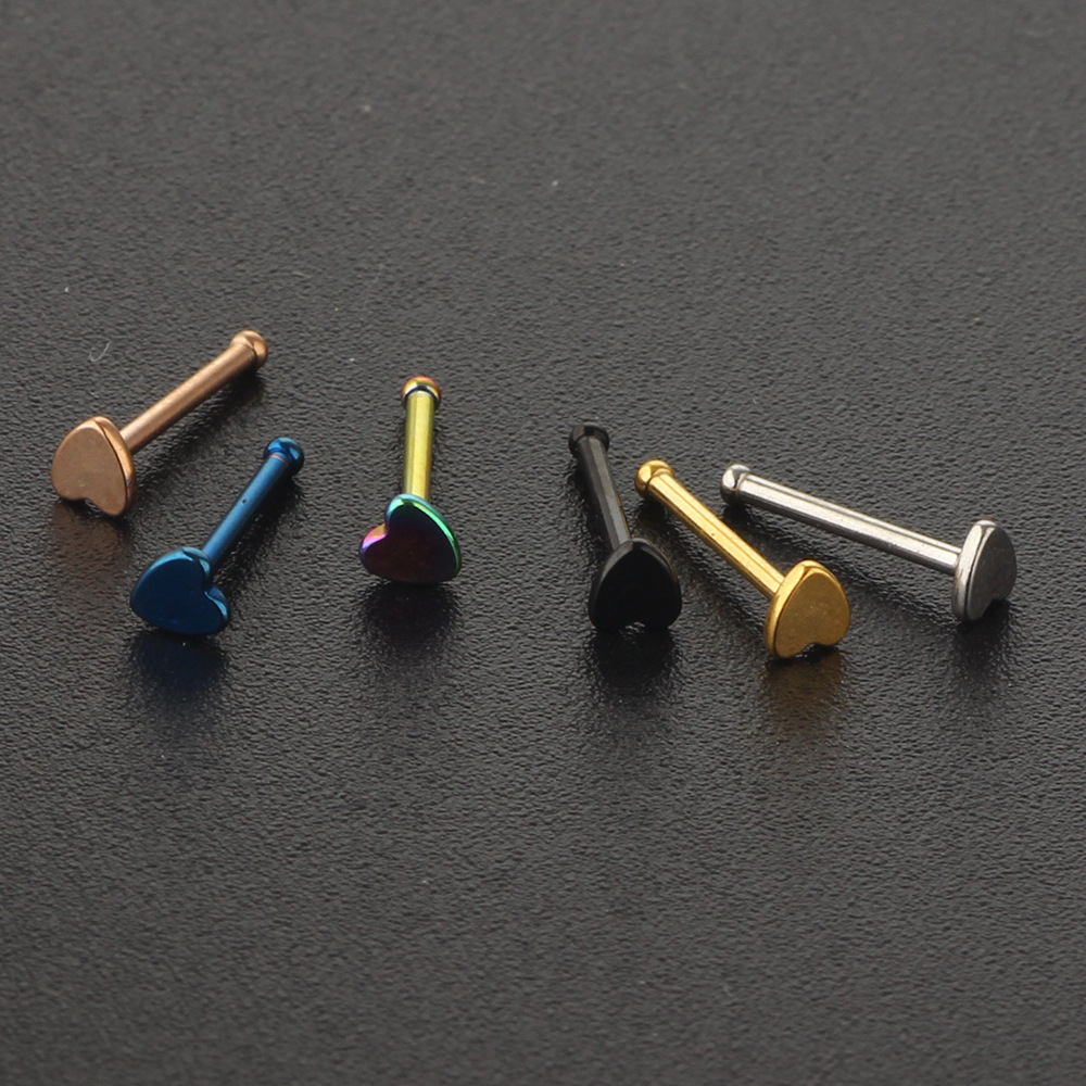 Rose Gold Bear Geometric Nose Stud 316L Surgical Steel Straight Curved Nose Ring Earring - Image 3