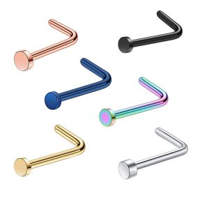 Rose Gold L-Shaped Nose Stud 20G Geometric Surgical Steel Nose Ring Cartilage Earring Straight Curved Nose Jewelry Wholesale