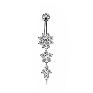 Sunflower Rhinestone Navel Ring Dangle Belly Button Gem Rose Gold Body Piercing Jewelry