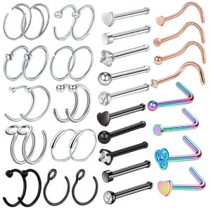Stainless Steel Nose Ring Set - Geometric Nose Stud Body Piercing Jewelry