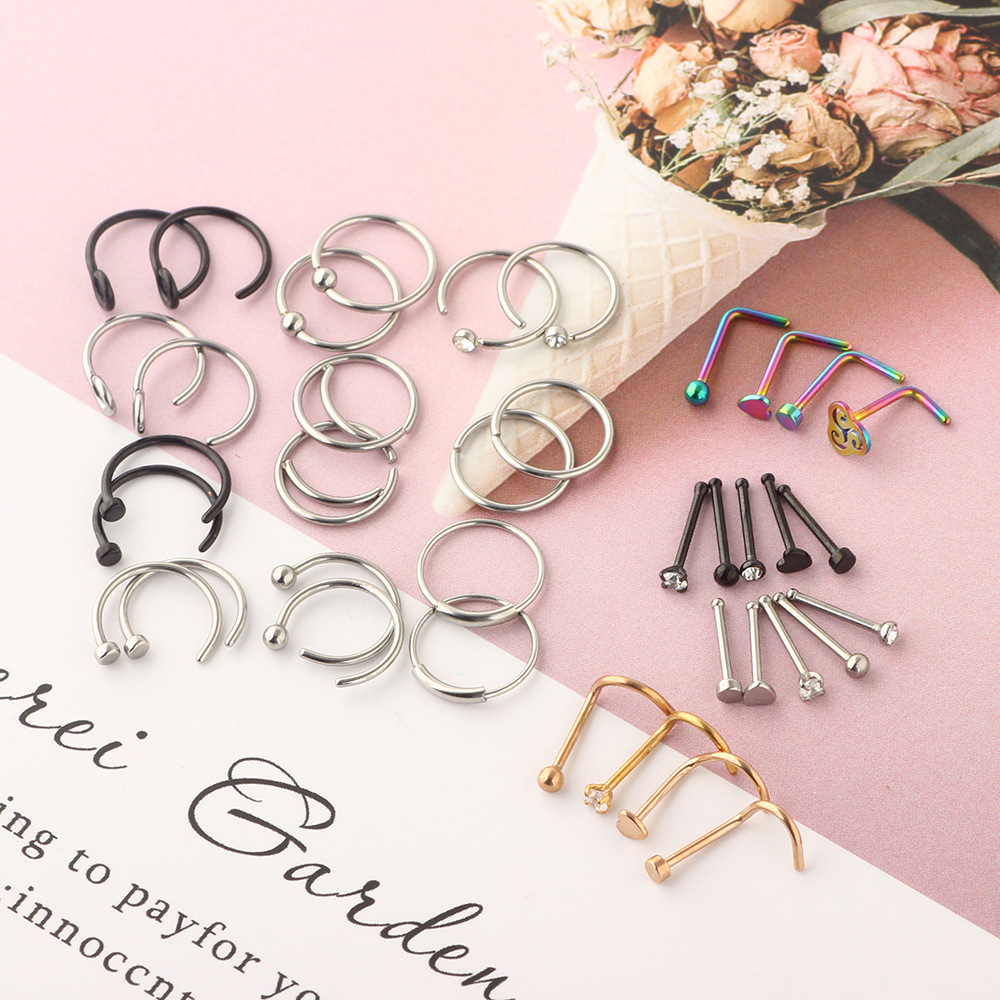 Stainless Steel Nose Ring Set - Geometric Nose Stud Body Piercing Jewelry - Image 3