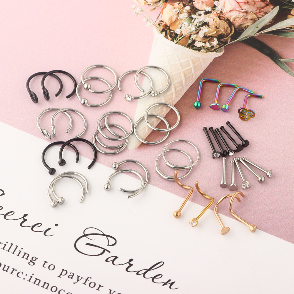 Stainless Steel Nose Ring Set - Geometric Nose Stud Body Piercing Jewelry - Image 5