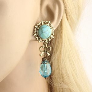 Blue Pine Stone Water Drop Ear Expansion Tunnel Auricle Body Piercing Jewelry - 16mm Single