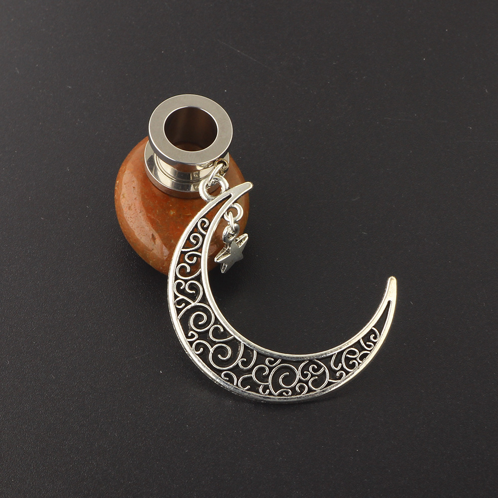 Personalized Stainless Steel Ear Earplug Star Moon Pendant Piercing Jewelry - Silver 25mm - Image 3
