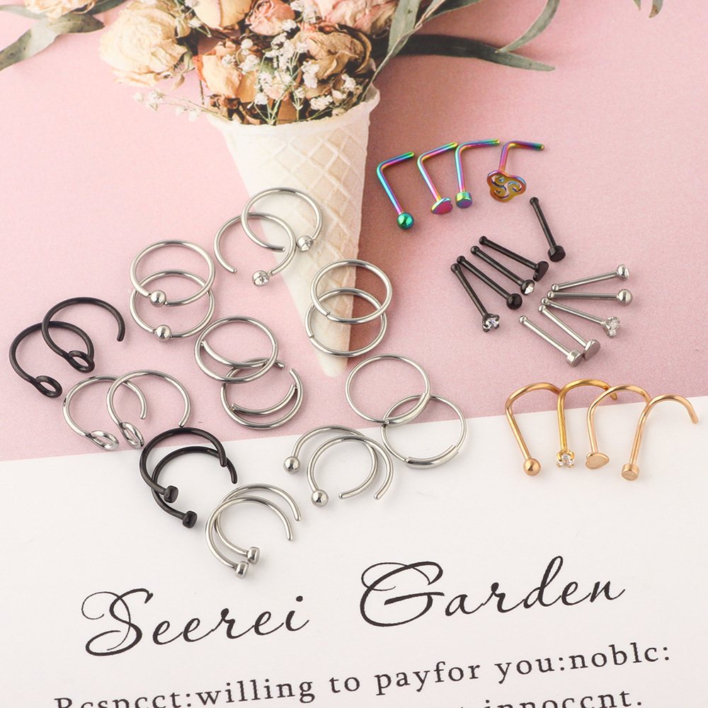 Stainless Steel Nose Ring Set - Geometric Nose Stud Body Piercing Jewelry - Image 4