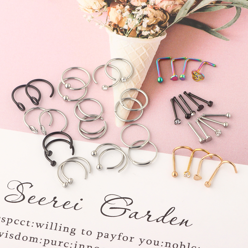 Stainless Steel Nose Ring Set - Geometric Nose Stud Body Piercing Jewelry - Image 2