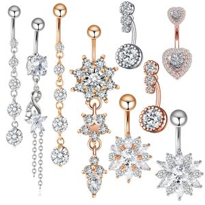 Exquisite Zircon Navel Ring Set - 9-Piece Belly Button Jewelry Collection