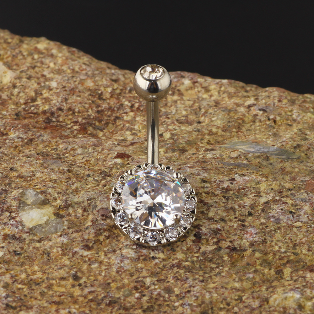 Rose Gold Geometric CZ Navel Ring Dangle Belly Button Piercing Jewelry Stainless Steel - Image 4