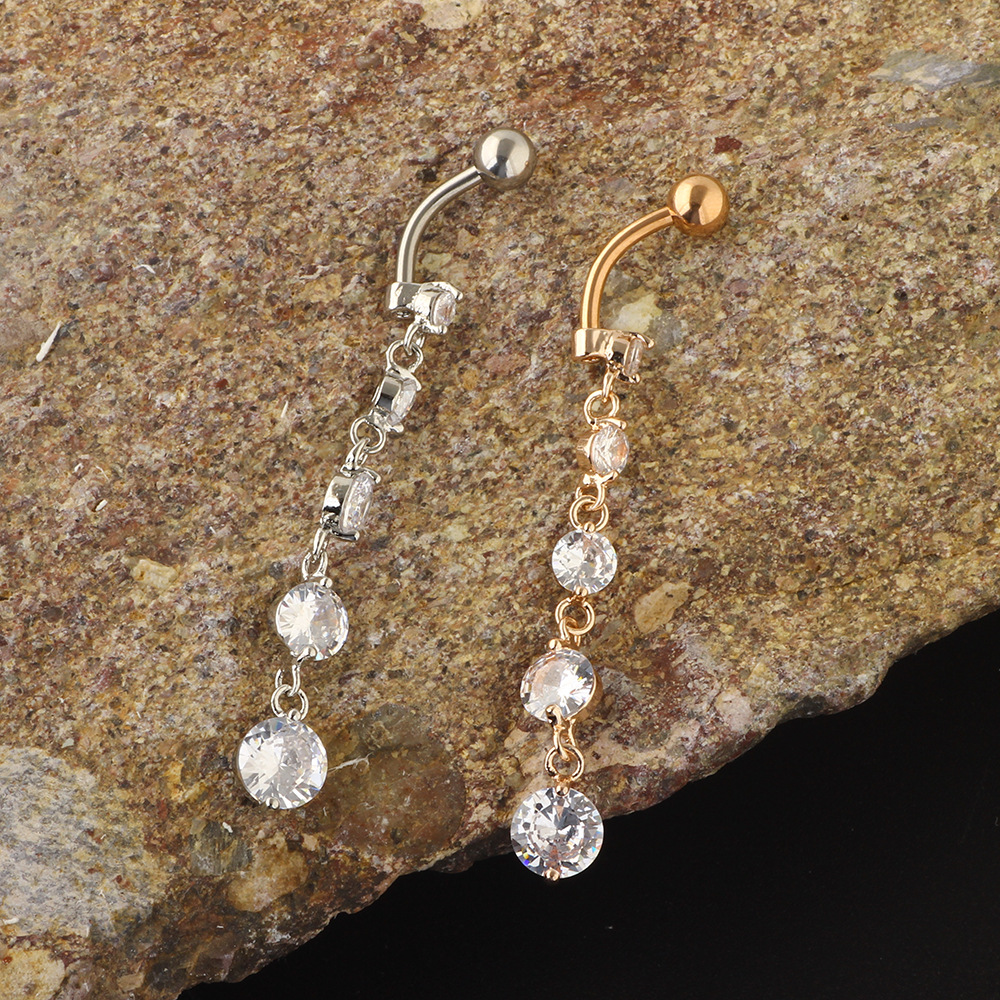 Luxury Zircon String Gold Pendant Belly Button Ring - Rose Gold 316L Surgical Steel Dangle Belly Ring - Image 2