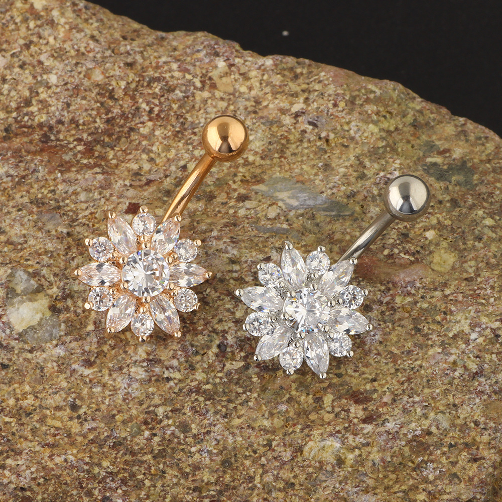 Rose Gold Navel Ring CZ Diamond Belly Button Ring Stainless Steel Body Piercing Jewelry - Image 2