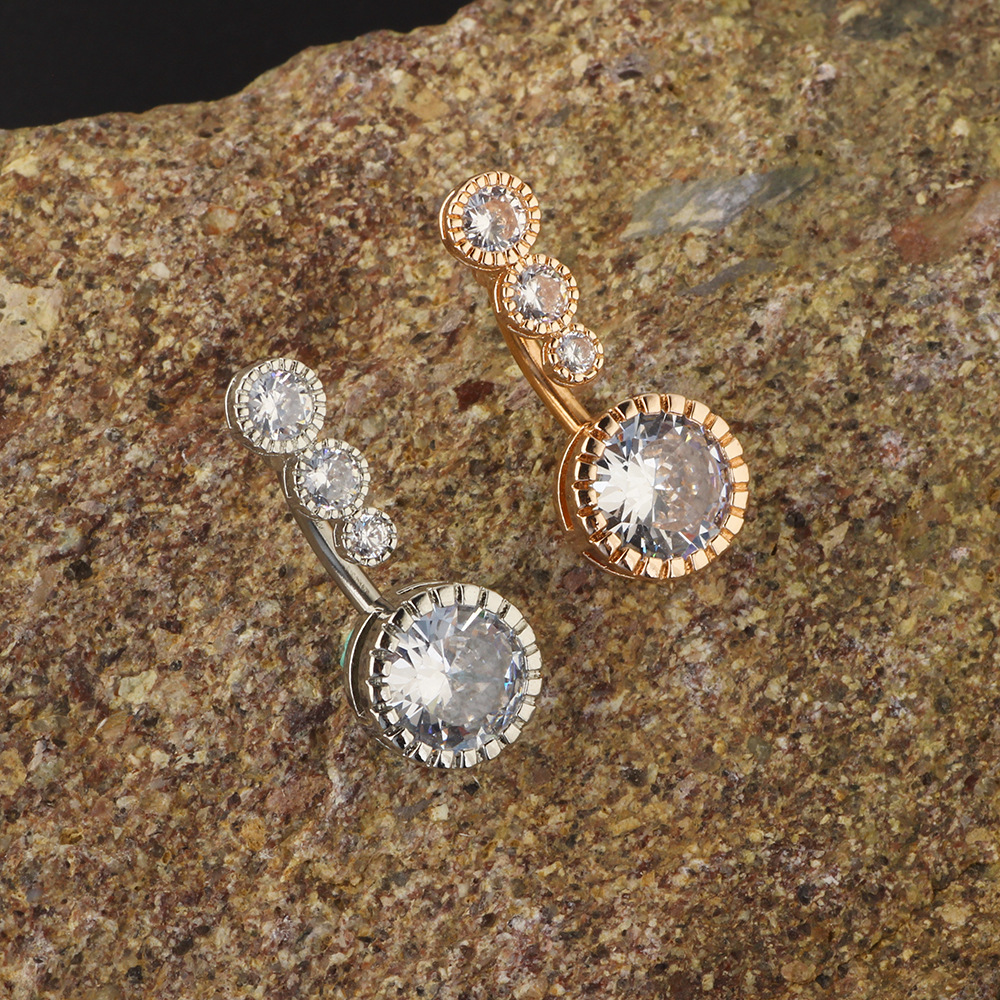 European-American Style Simple Copper Zircon Navel Ring Body Piercing Belly Button Ring - Image 2