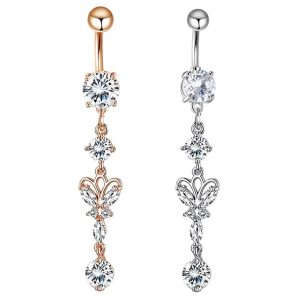 Rose Gold CZ Navel Ring 316L Surgical Steel Dangle Belly Button Ring Cross Border Jewelry