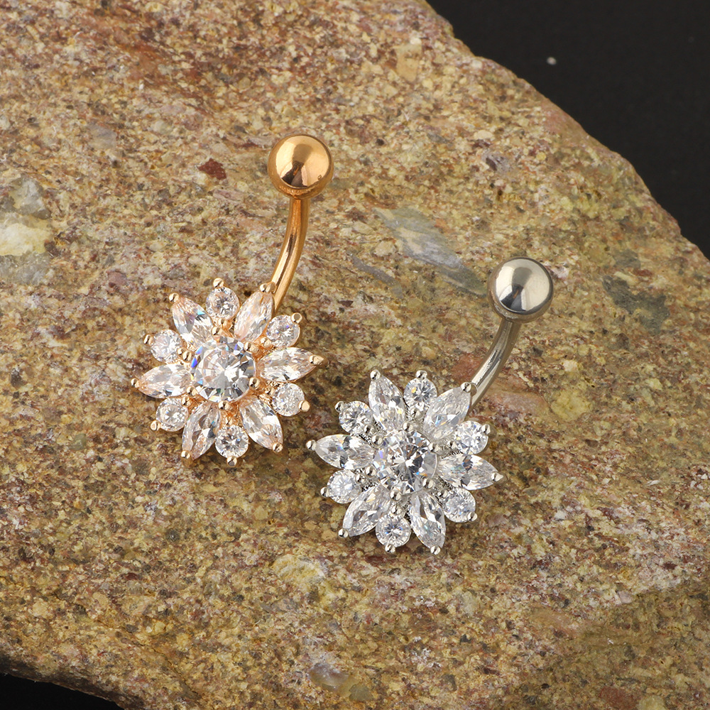 Exquisite Zircon Navel Ring Set - 9-Piece Belly Button Jewelry Collection - Image 5