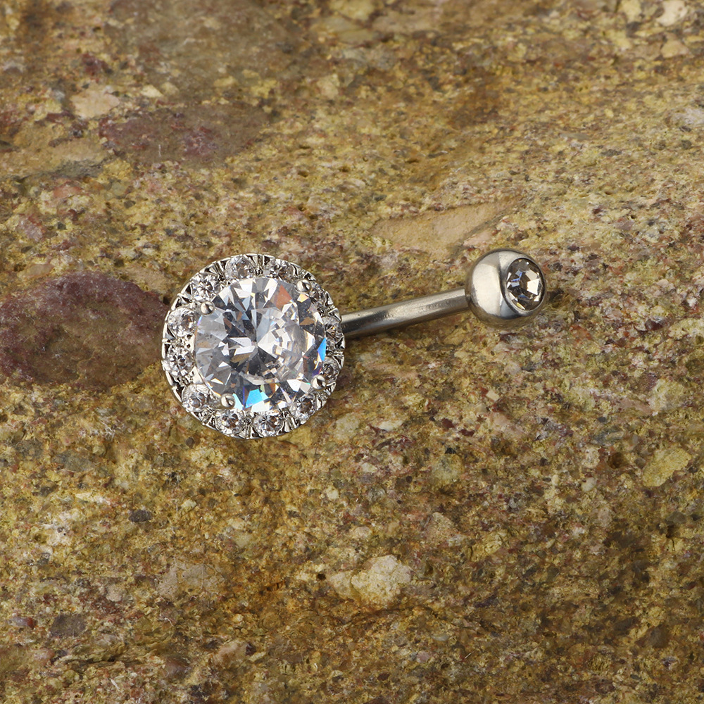 Rose Gold Geometric CZ Navel Ring Dangle Belly Button Piercing Jewelry Stainless Steel - Image 5