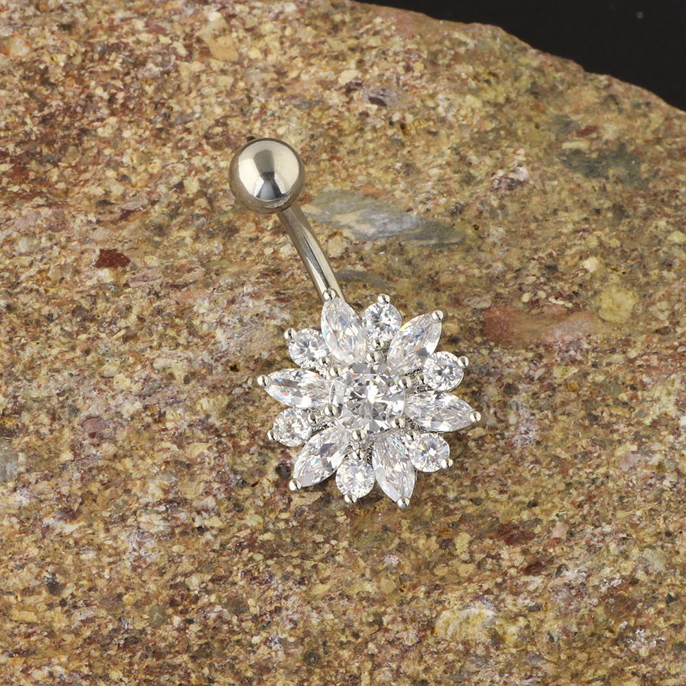 Rose Gold Navel Ring CZ Diamond Belly Button Ring Stainless Steel Body Piercing Jewelry - Image 5
