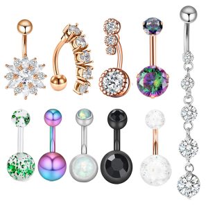 10 Piece Belly Button Ring Set Seashell Pearl Charm Dangle Umbilical Jewelry