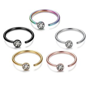 Rose Gold C-Shaped Stainless Steel Rhinestone Nose Ring Diamond Fake Nose Piercing Jewelry