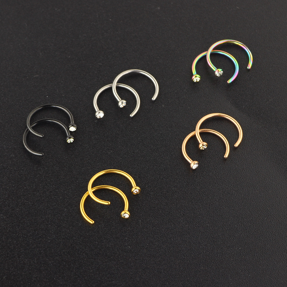 C-Shaped Stainless Steel Rhinestone Nose Ring - Diamond Nose Nail False Nose Jewelry - Image 3