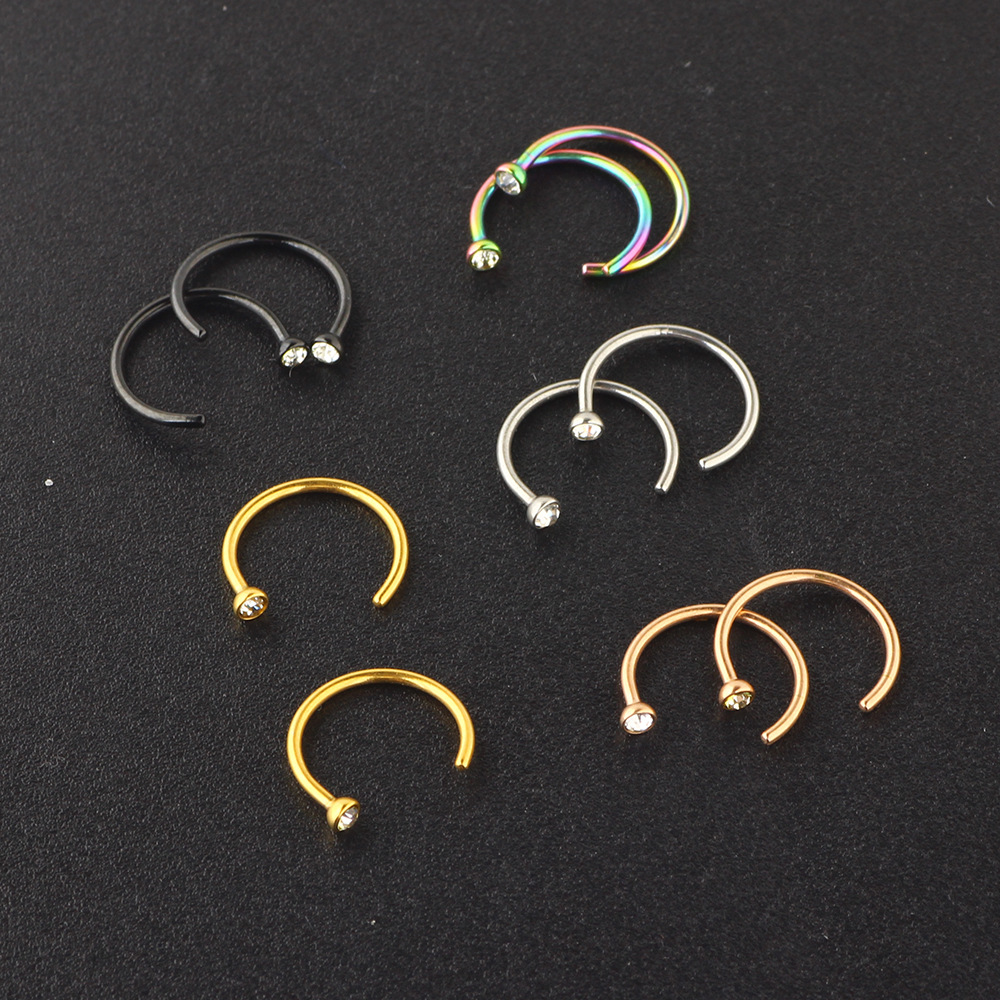 C-Shaped Stainless Steel Rhinestone Nose Ring - Diamond Nose Nail False Nose Jewelry - Image 5