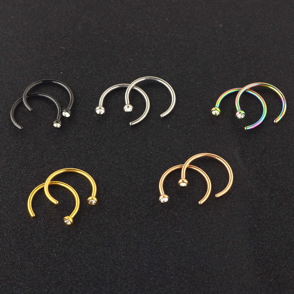 C-Shaped Stainless Steel Rhinestone Nose Ring - Diamond Nose Nail False Nose Jewelry - Image 2