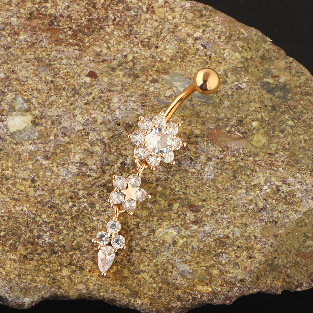 Rose Gold Plated Stainless Steel Navel Ring Round CZ Belly Button Piercing Jewelry - Image 5