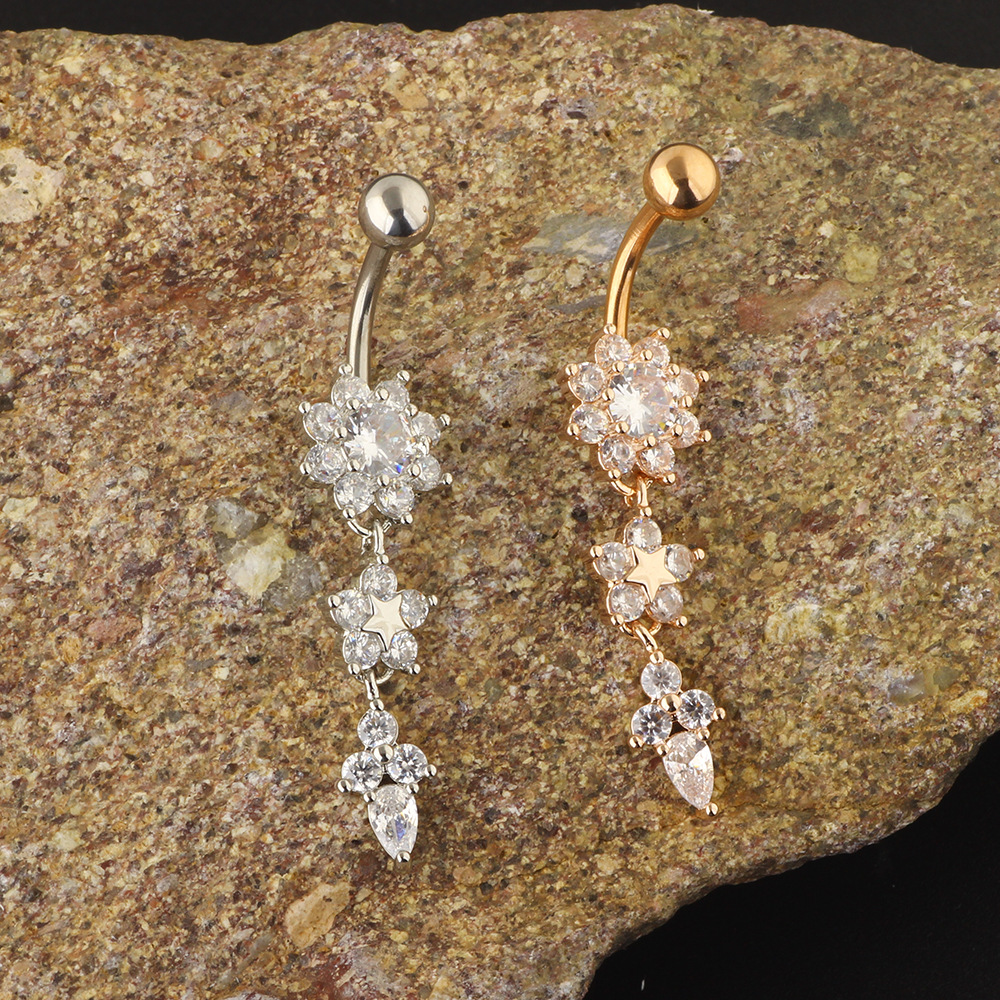 Rose Gold Plated Stainless Steel Navel Ring Round CZ Belly Button Piercing Jewelry - Image 4