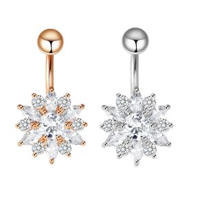 Rose Gold Navel Ring CZ Diamond Belly Button Ring Stainless Steel Body Piercing Jewelry